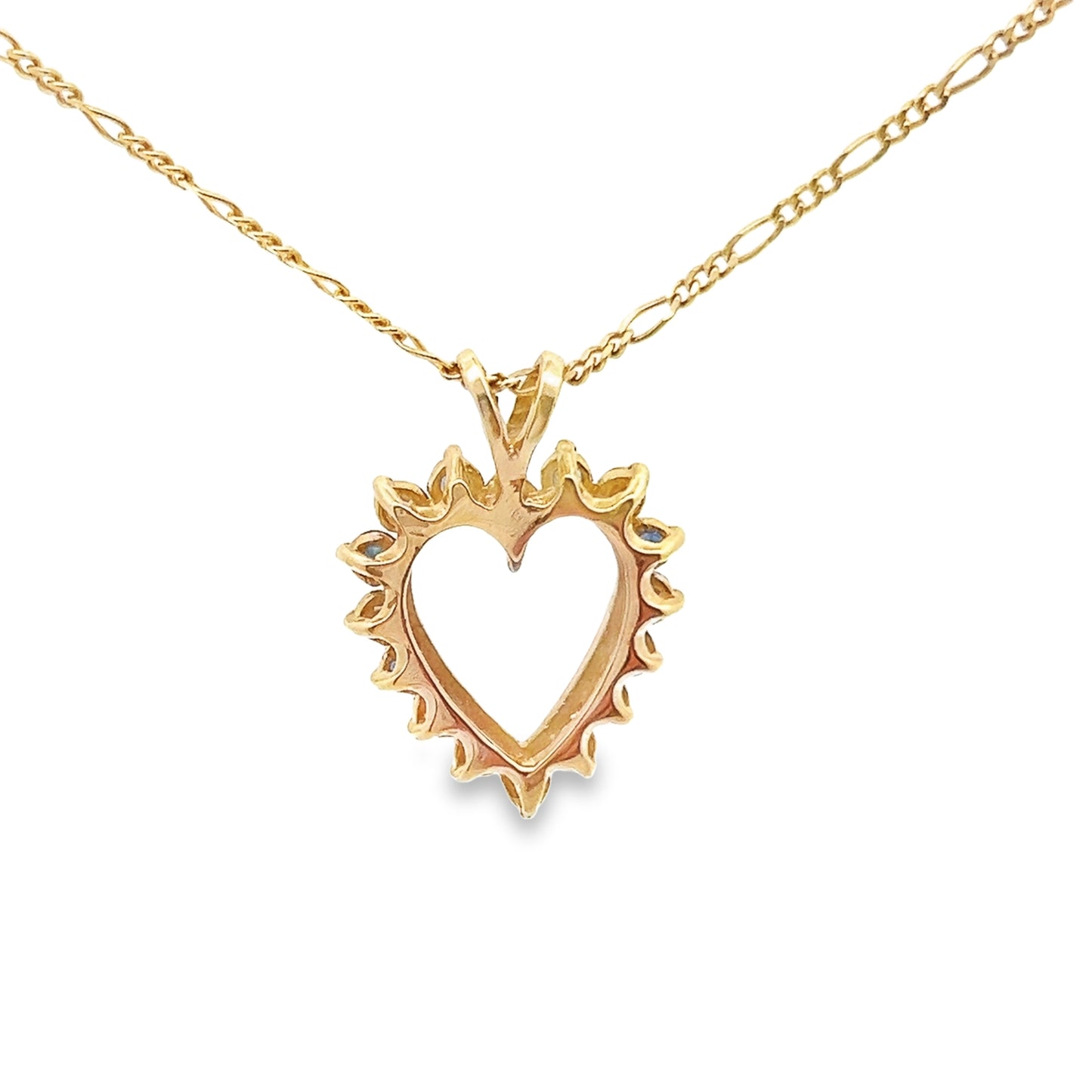 Heart Shape Sapphire and Diamond Pendant Necklace in 14K Yellow Gold