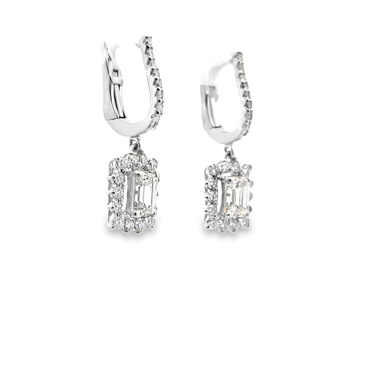 Emerald and Diamond Halo Dangle Earrings in 14K Gold