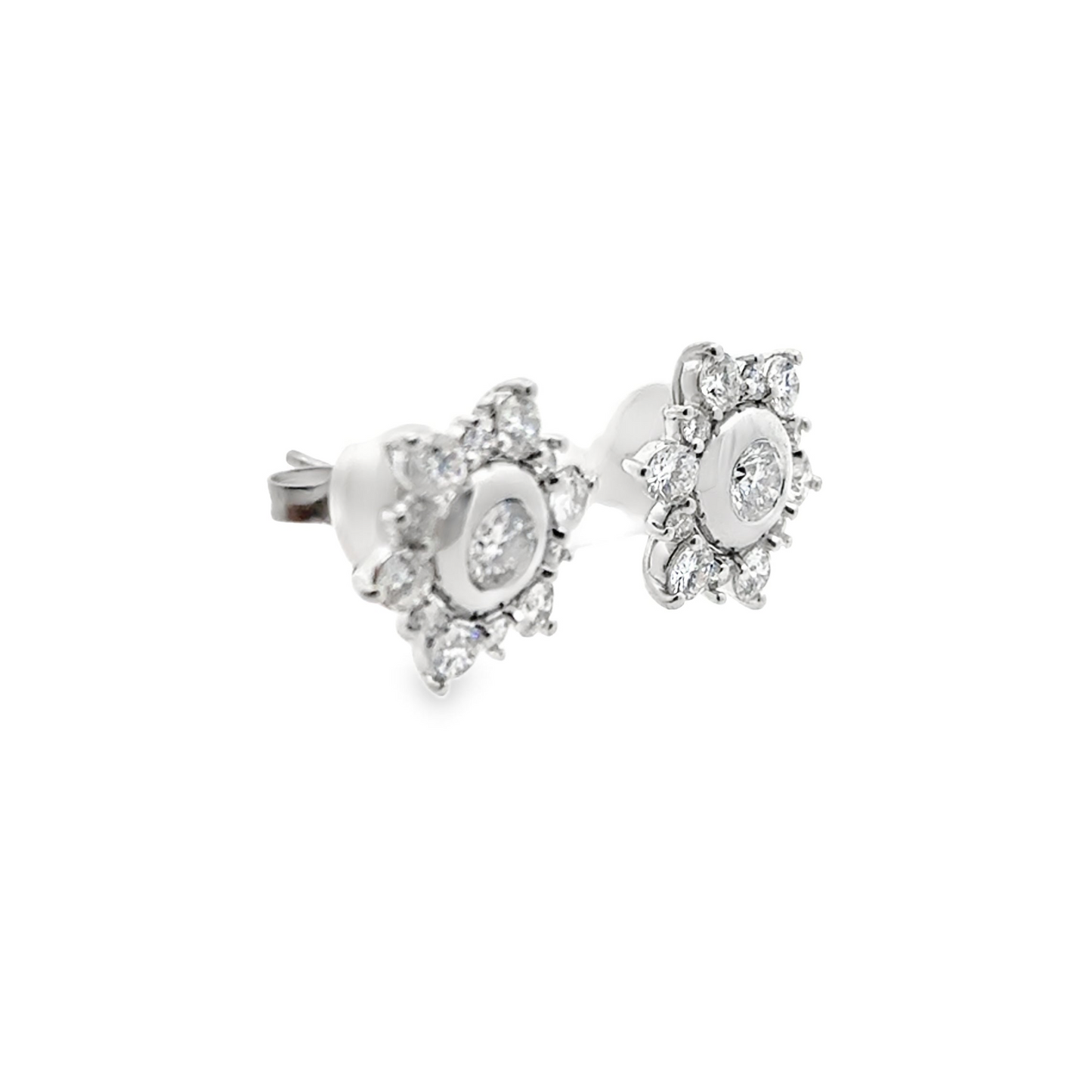 Floral Halo Jacket Diamond Stud Earrings in 14K White Gold