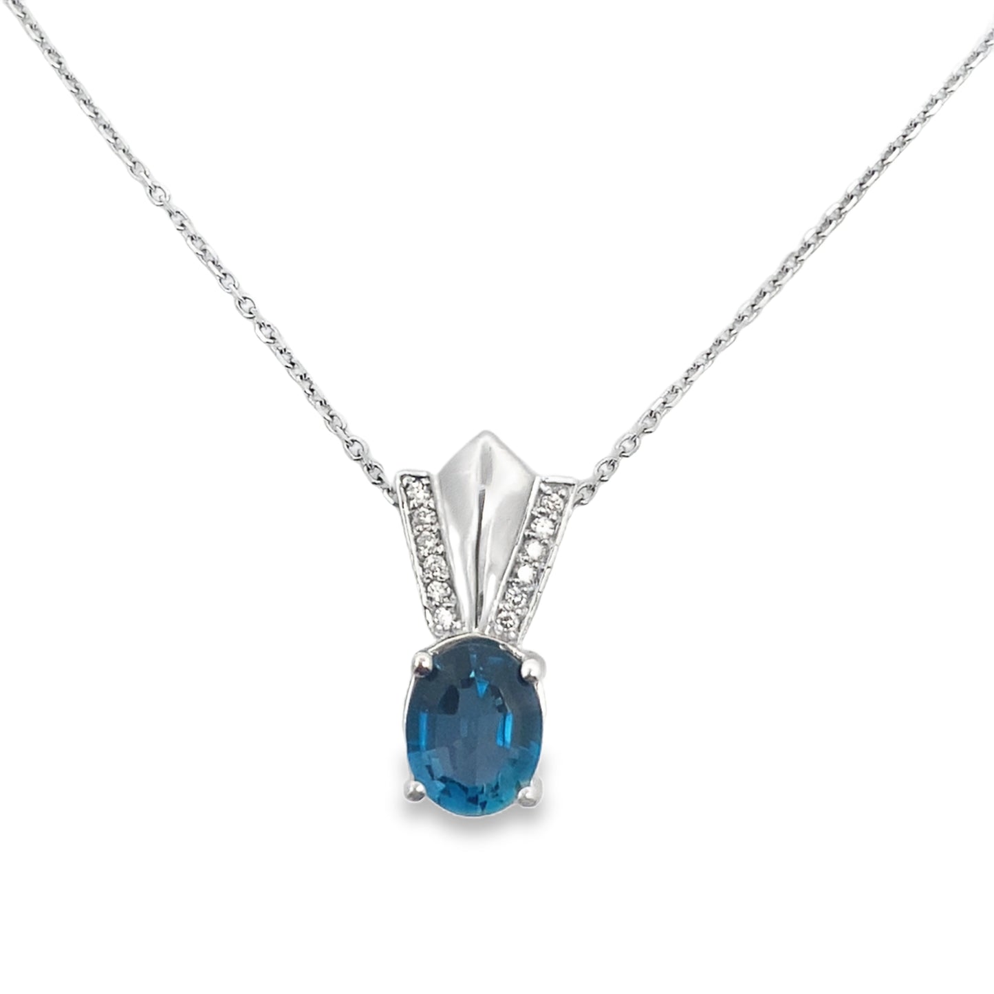 Blue Topaz and Diamond Pendant in 14K White Gold