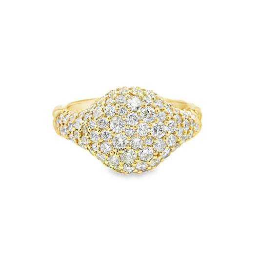 Diamond Pave Pinky Signet Statement Ring in 14K Yellow Gold