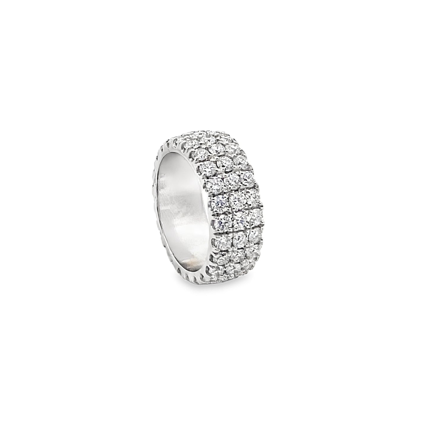 Three Row Pave Diamond Eternity Ring in 14K White Gold