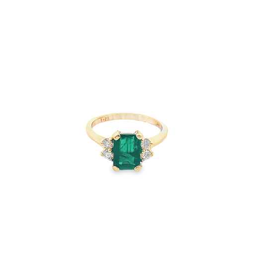 Emerald and Diamond Ring in 14K Yellow Gold