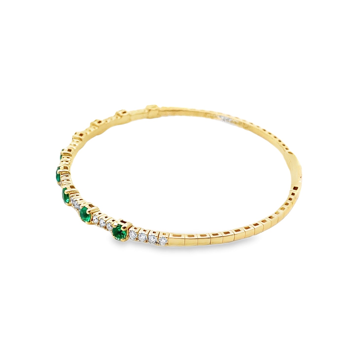 Sapphire or Emerald and Diamond Flexible Bangle Bracelet in 14K Yellow Gold