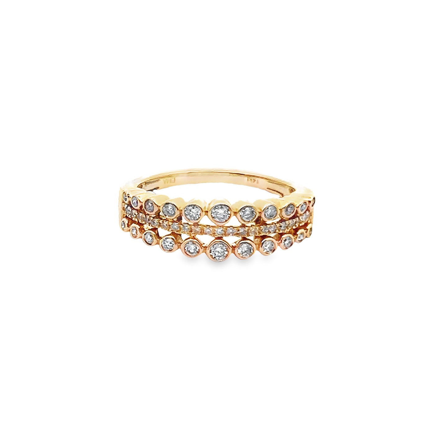 Three Row Bezel-Set Ring in 14K Gold