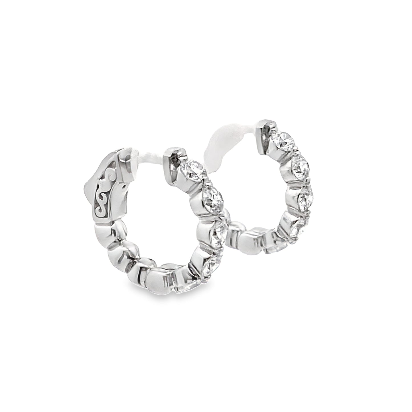 LKS Floating Diamond Hoop Earrings in 14K White Gold