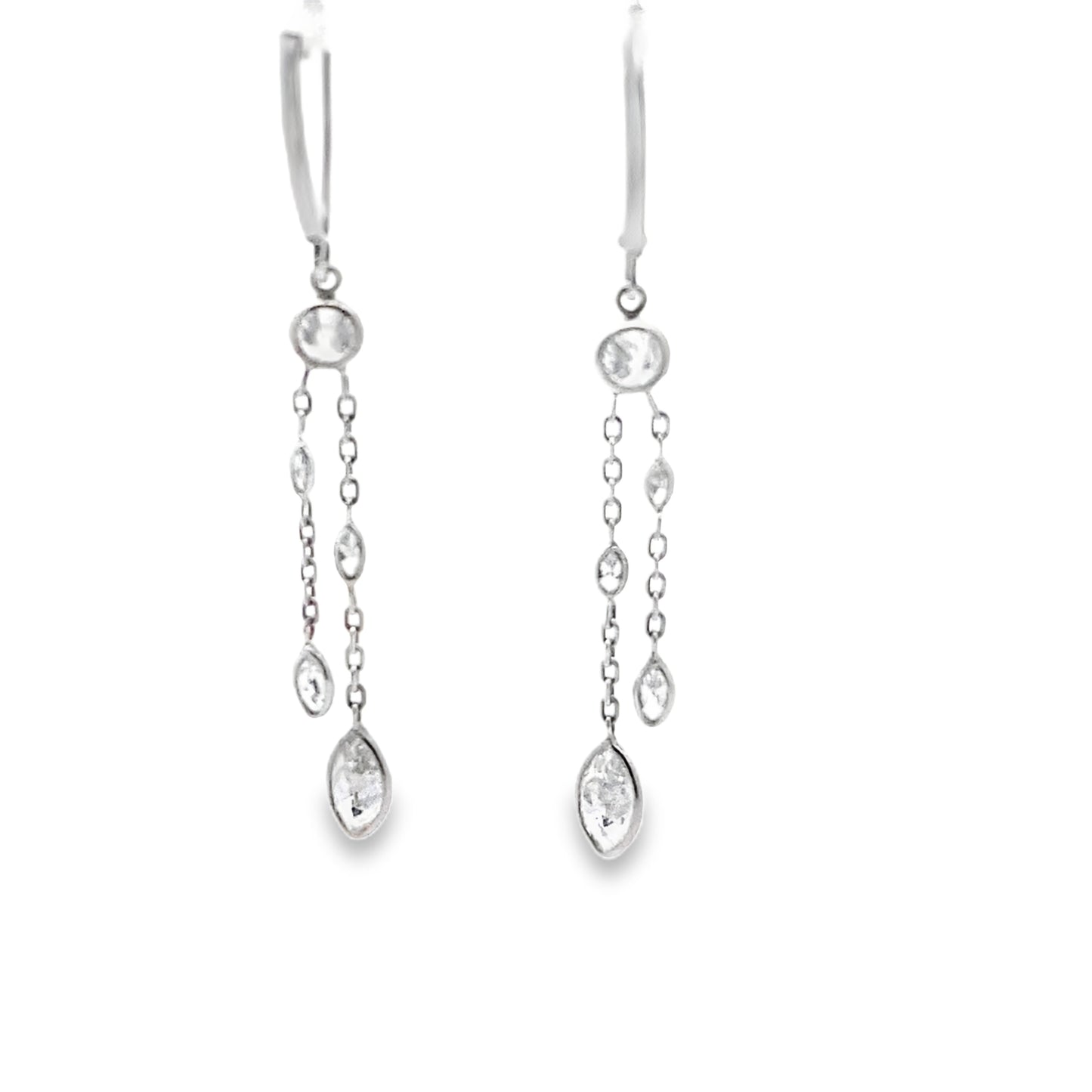 Dangly Marquise Cut Diamond Chain Earrings 14K White Gold
