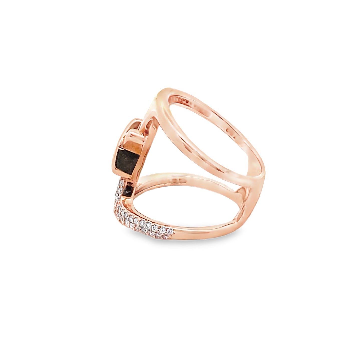 Modern X Ring with Diamonds in 18K Rose Gold