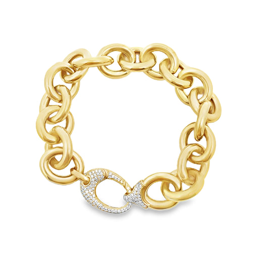 Chain Link Bracelet with Diamond Encrusted Lock in 14K Yellow Gold