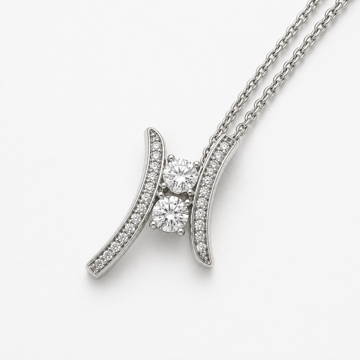 Curved Pave Pendant in 14K White Gold