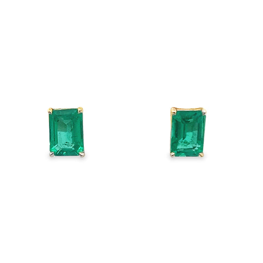 Green Emerald Stud Earrings in 14K Yellow Gold
