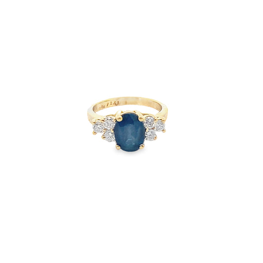 Sapphire and Diamond Cluster Ring in 14K Yellow Gold