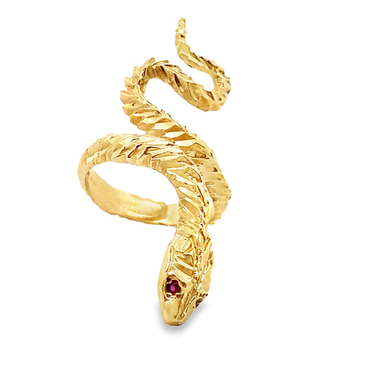 Snake Wrap Ring in 14K Yellow Gold and Ruby