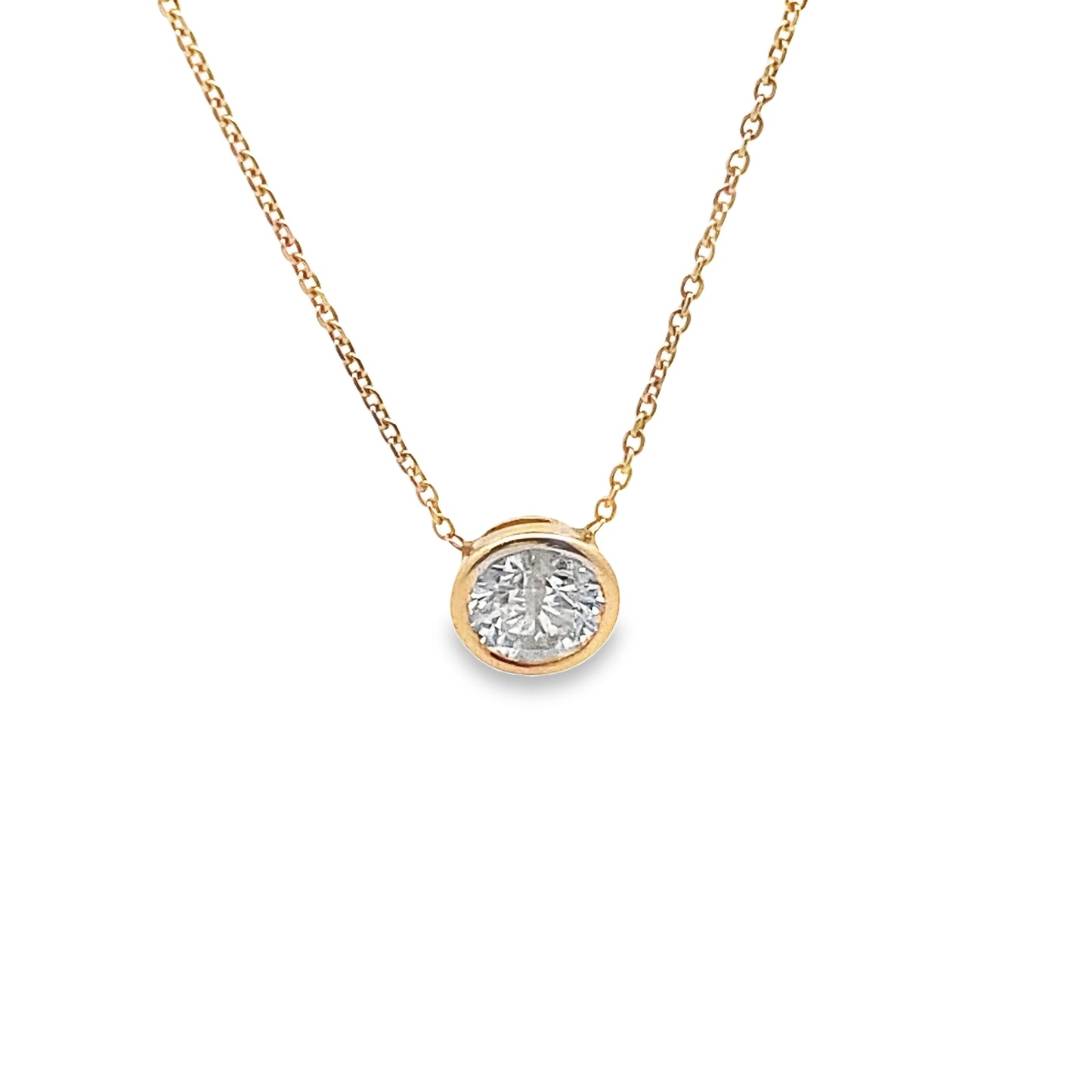 Bezel Set Round Brilliant-Cut Diamond Pendant in 14K Yellow Gold
