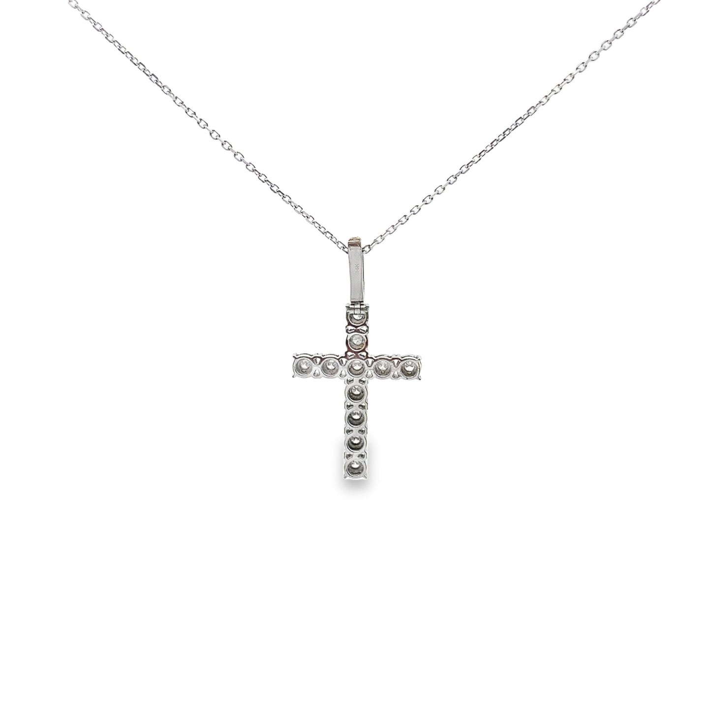 Round Cut Diamond Cross Necklace in 14K White Gold