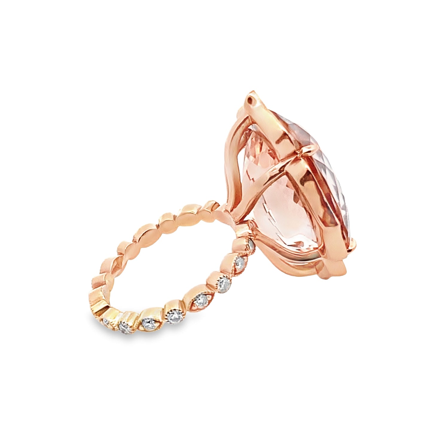Vintage Look Morganite and Diamond Statement Ring in 14K Rose Gold