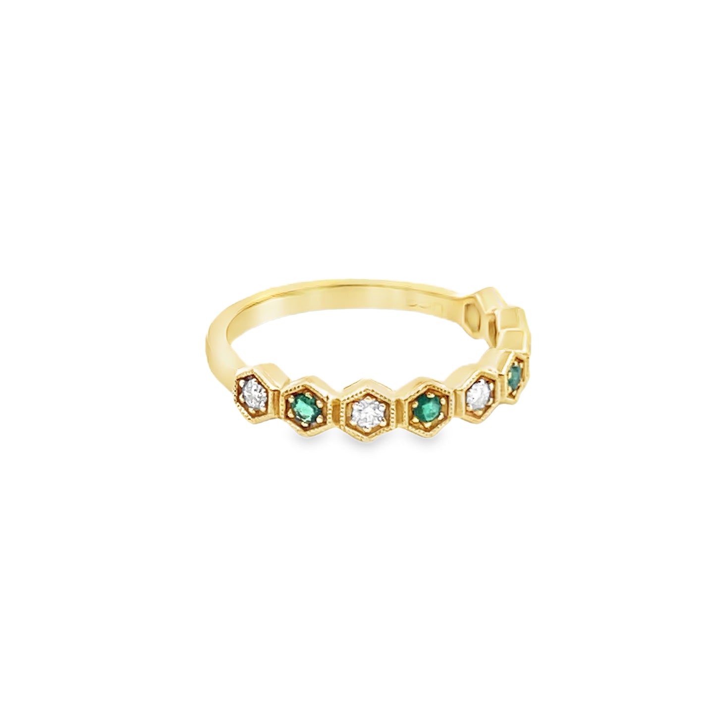 Vintage Look Round-Cut Emerald and Diamond Ring in 18K Yellow Gold