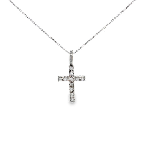 Round Cut Diamond Cross Necklace in 14K White Gold