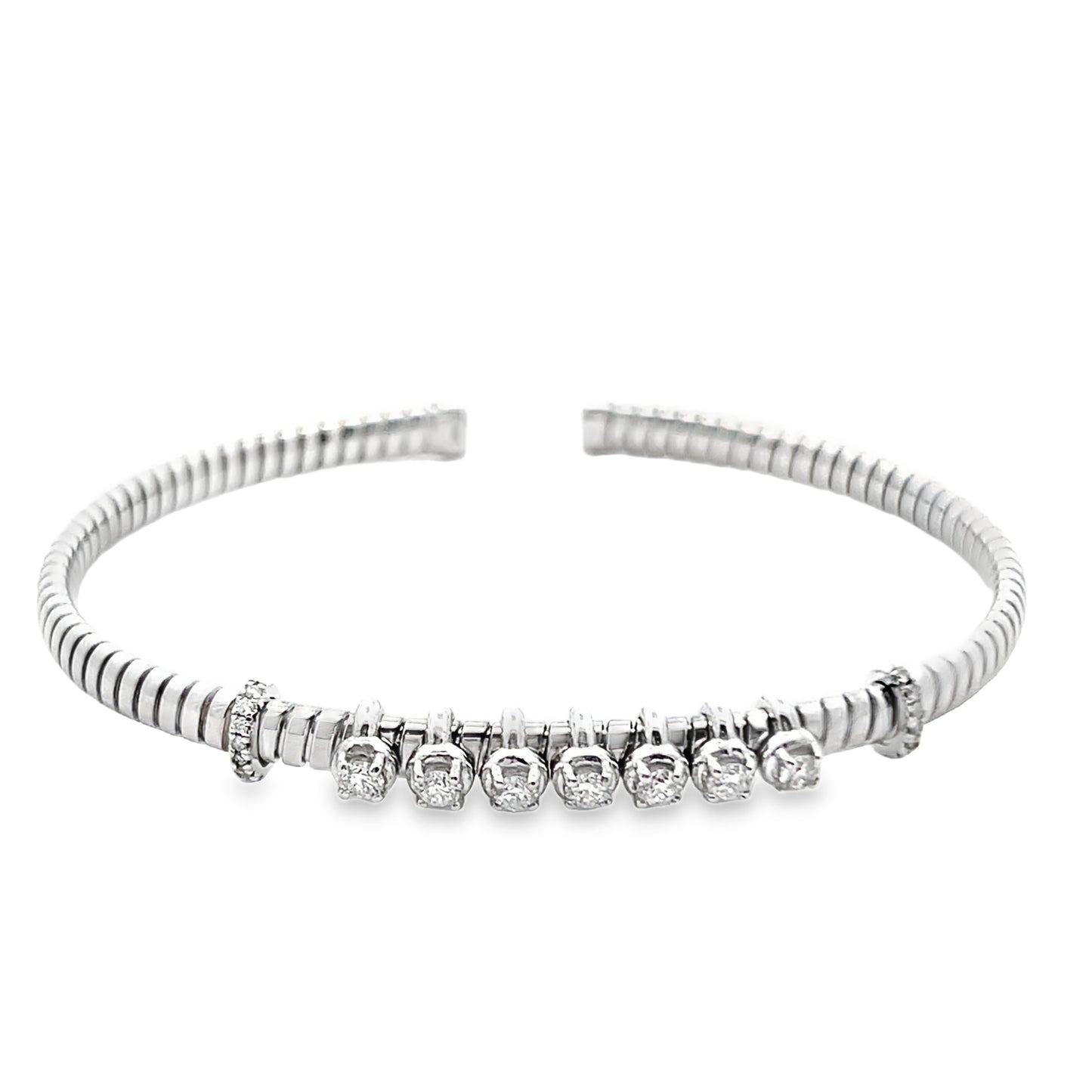 18K White Gold Diamond Bangle Cuff Bracelet