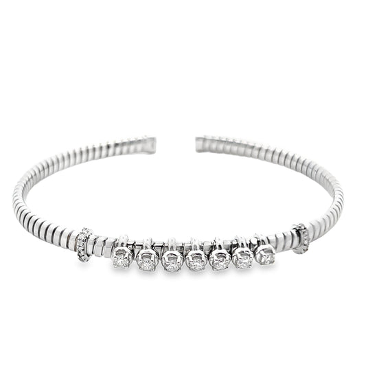 18K White Gold Diamond Bangle Cuff Bracelet