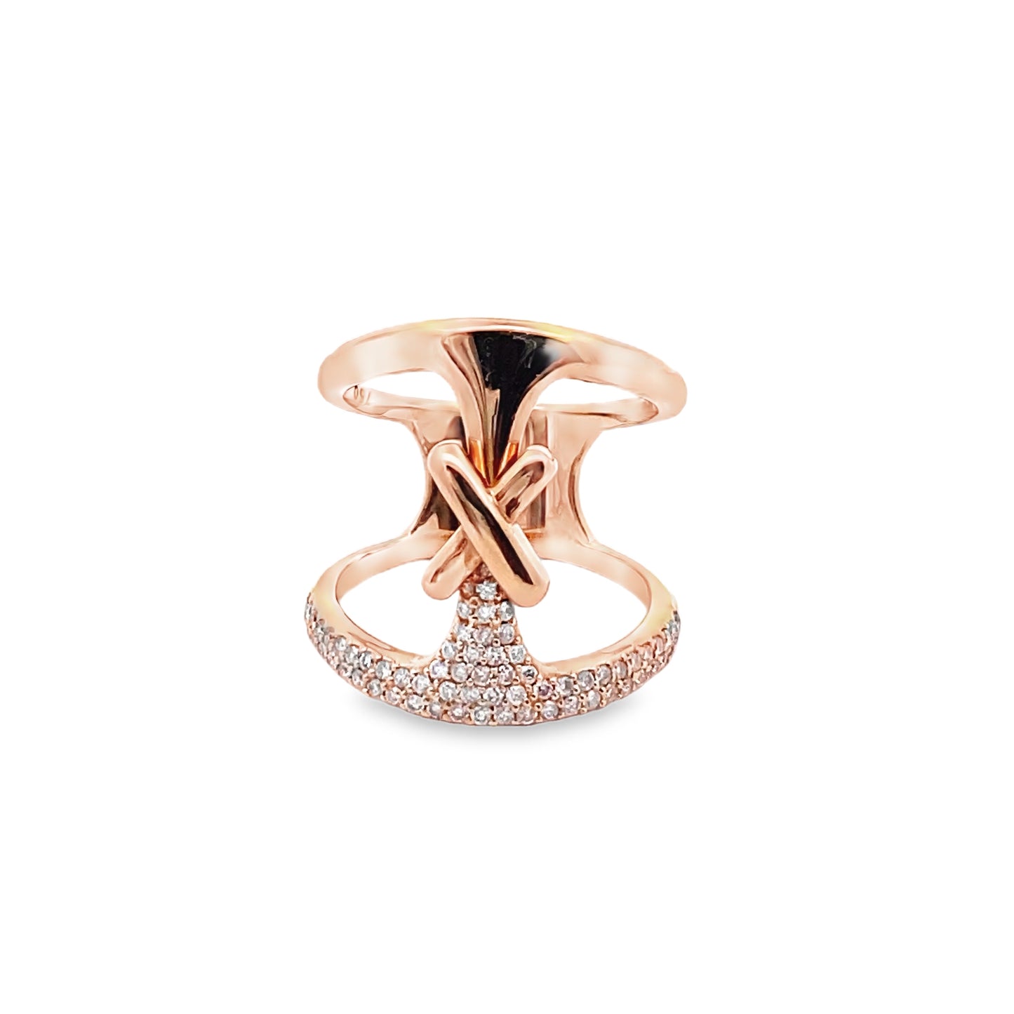 Modern X Ring with Diamonds in 18K Rose Gold