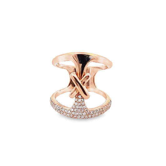 Modern X Ring with Diamonds in 18K Rose Gold