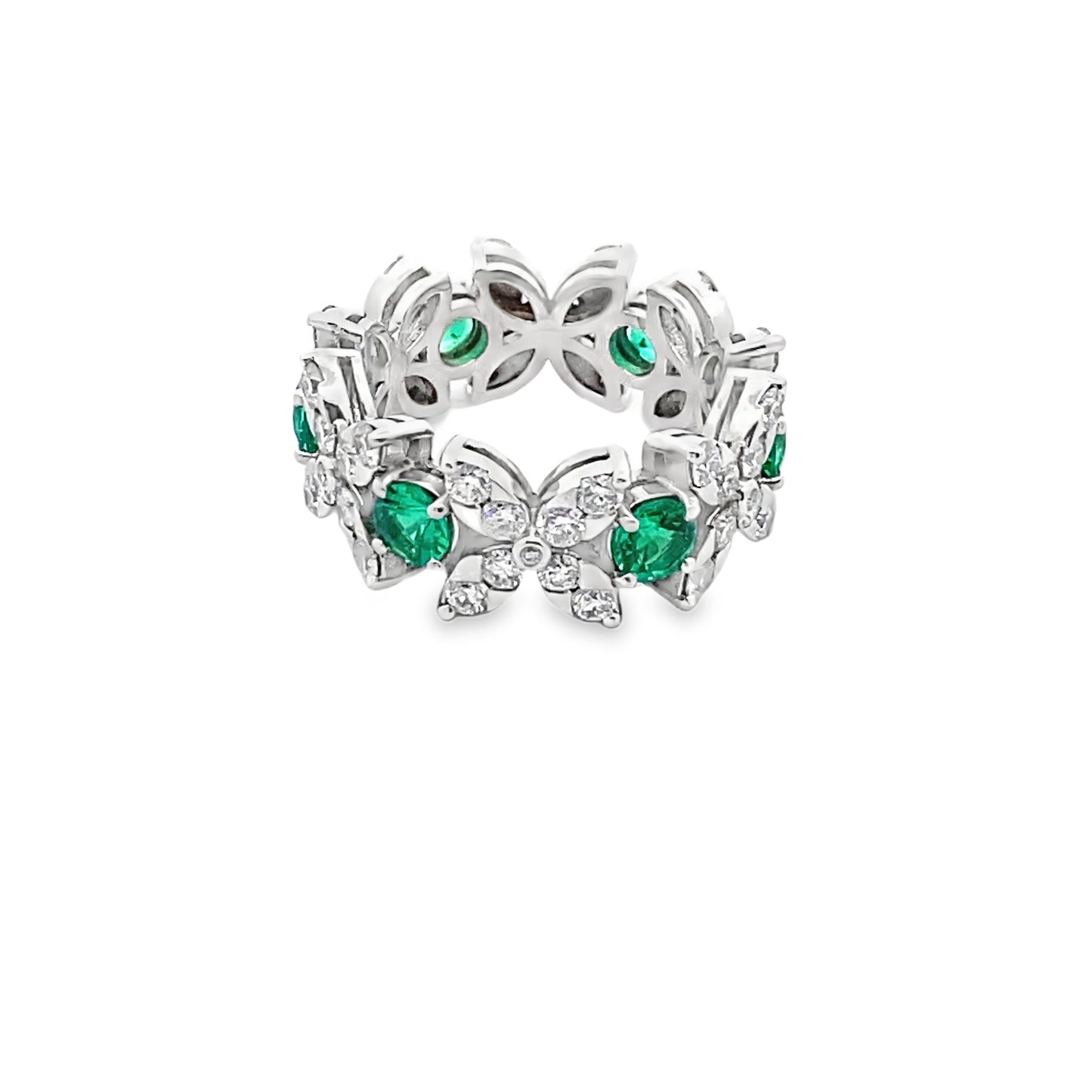 Xoxo Ring with Round Brilliant-Cut Emerald and Diamond in 14K White Gold