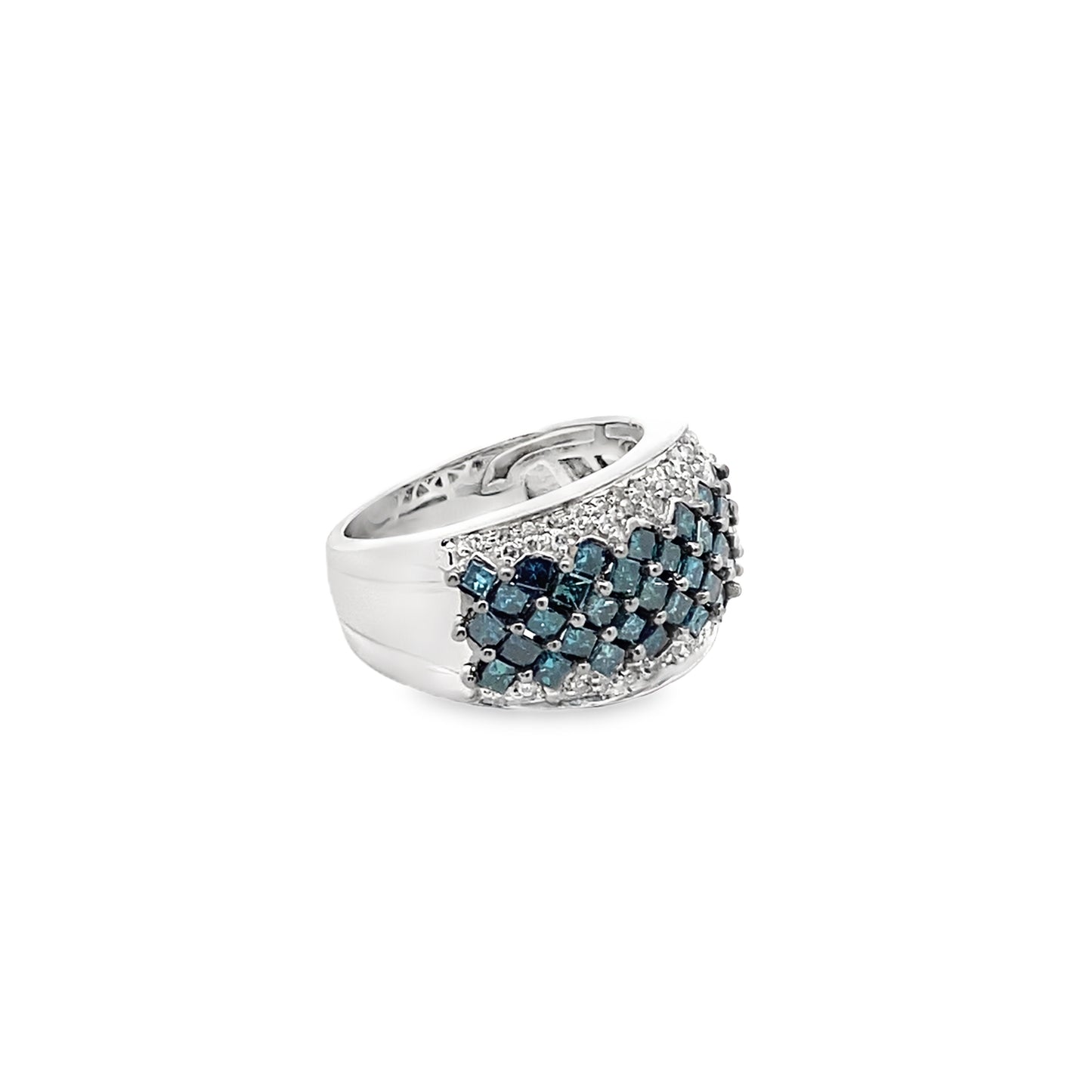 Blue and White Diamond Statement Ring 14K White Gold