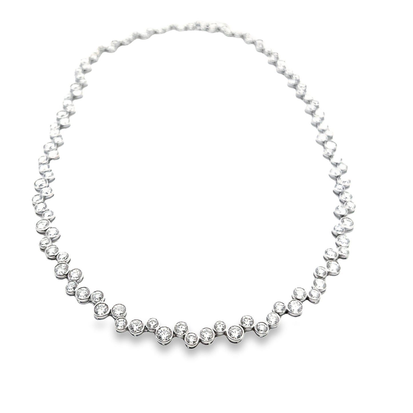 Bezel Setting Diamond Tennis Necklace in 14K White Gold
