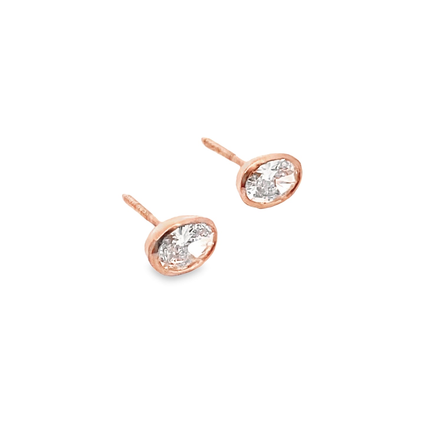 Oval-Cut Diamond Bezel-Set Studs in 14K Rose Gold