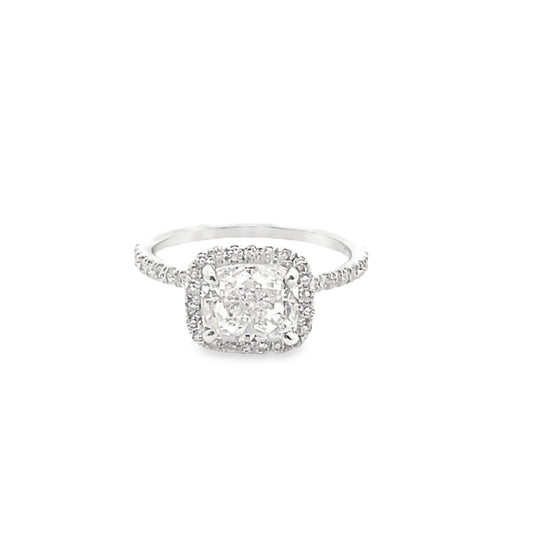 Halo Cushion-Cut Diamond Engagement Ring in 14K White Gold
