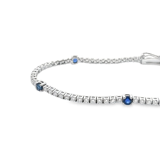 Alternating Round Diamond and Sapphire Tennis Bracelet in 14K Gold
