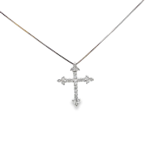 Three point Diamond Cross Necklace in 14K White Gold