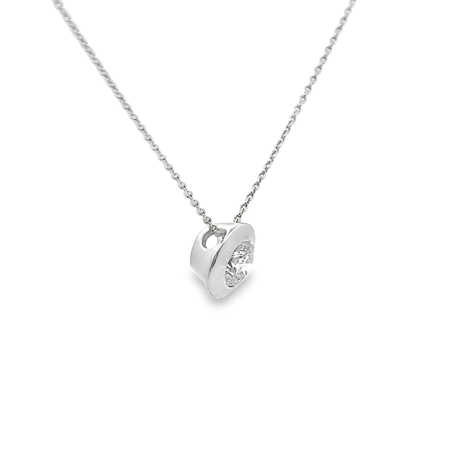 Full Bezel-Set Solitaire Round-Cut Diamond Pendant in 14K Gold