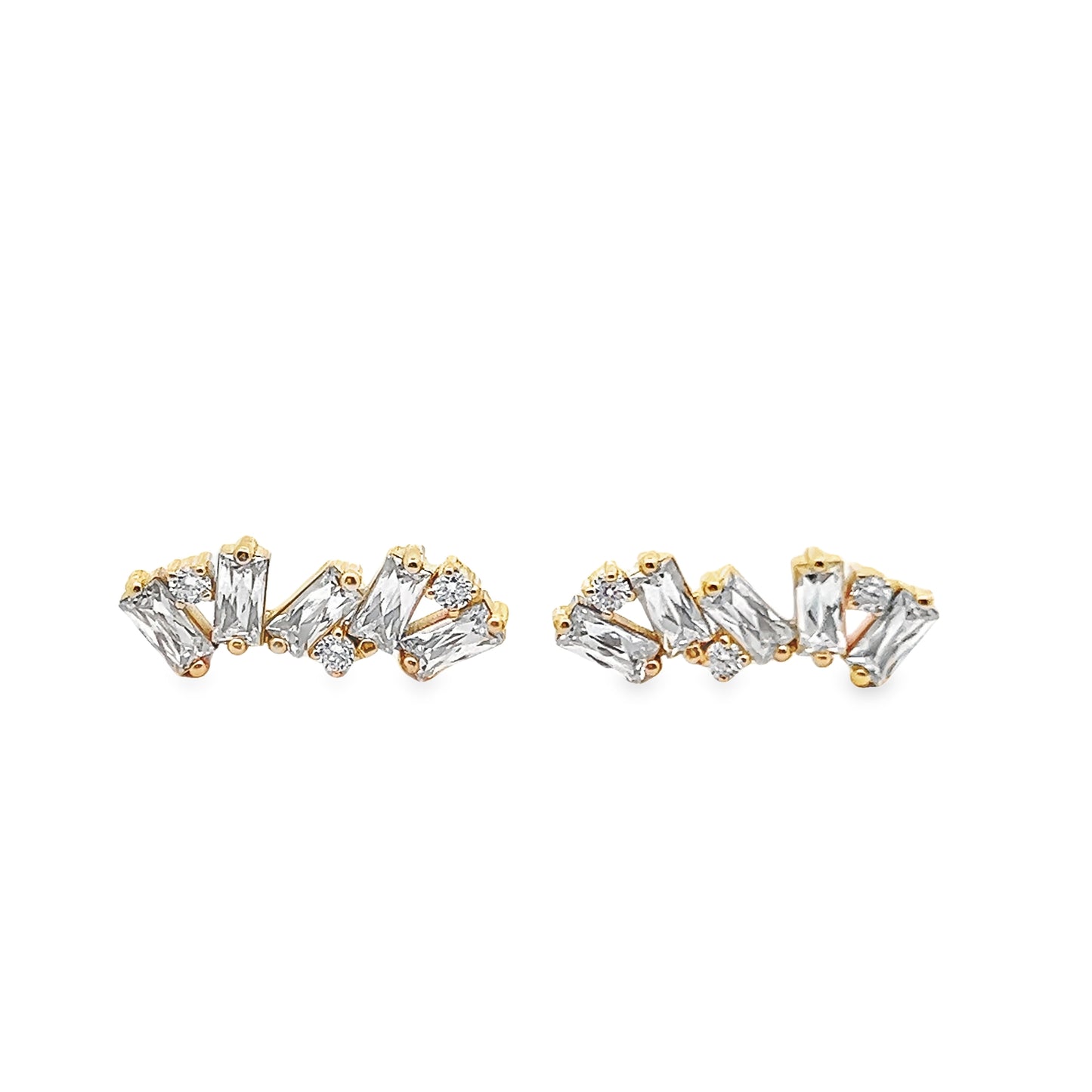 Baguette and Round-Cut Diamond Angelic Earrings in 14K Yellow Gold