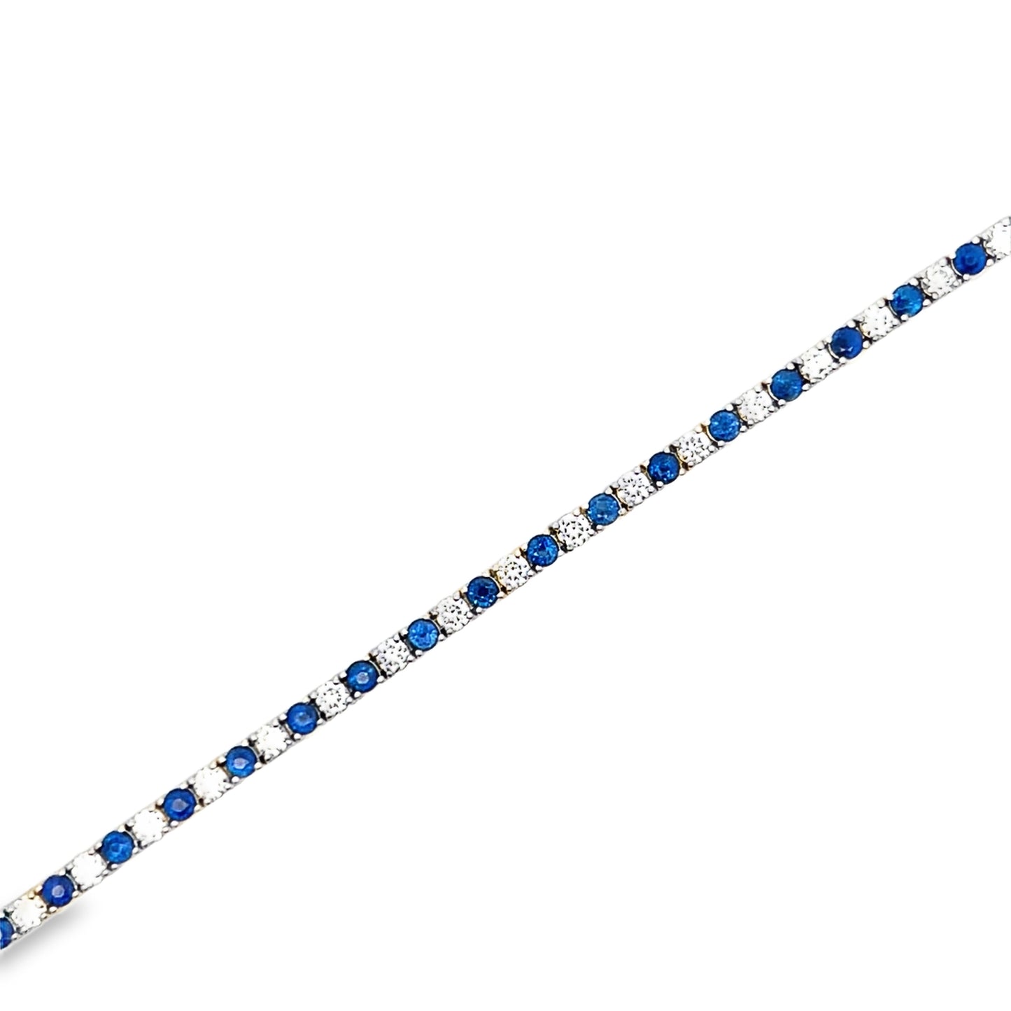 Alternating Blue Sapphire and Diamond Tennis Bracelet in 14K White Gold