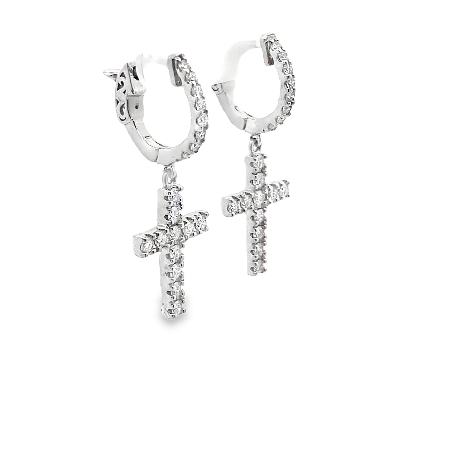 Cross Shape Diamond Drop Earrings in 14K Gold
