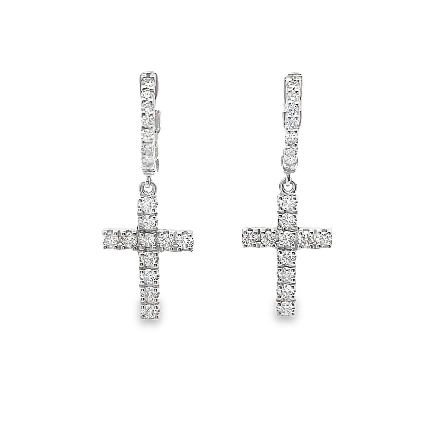 Cross Shape Diamond Drop Earrings in 14K Gold