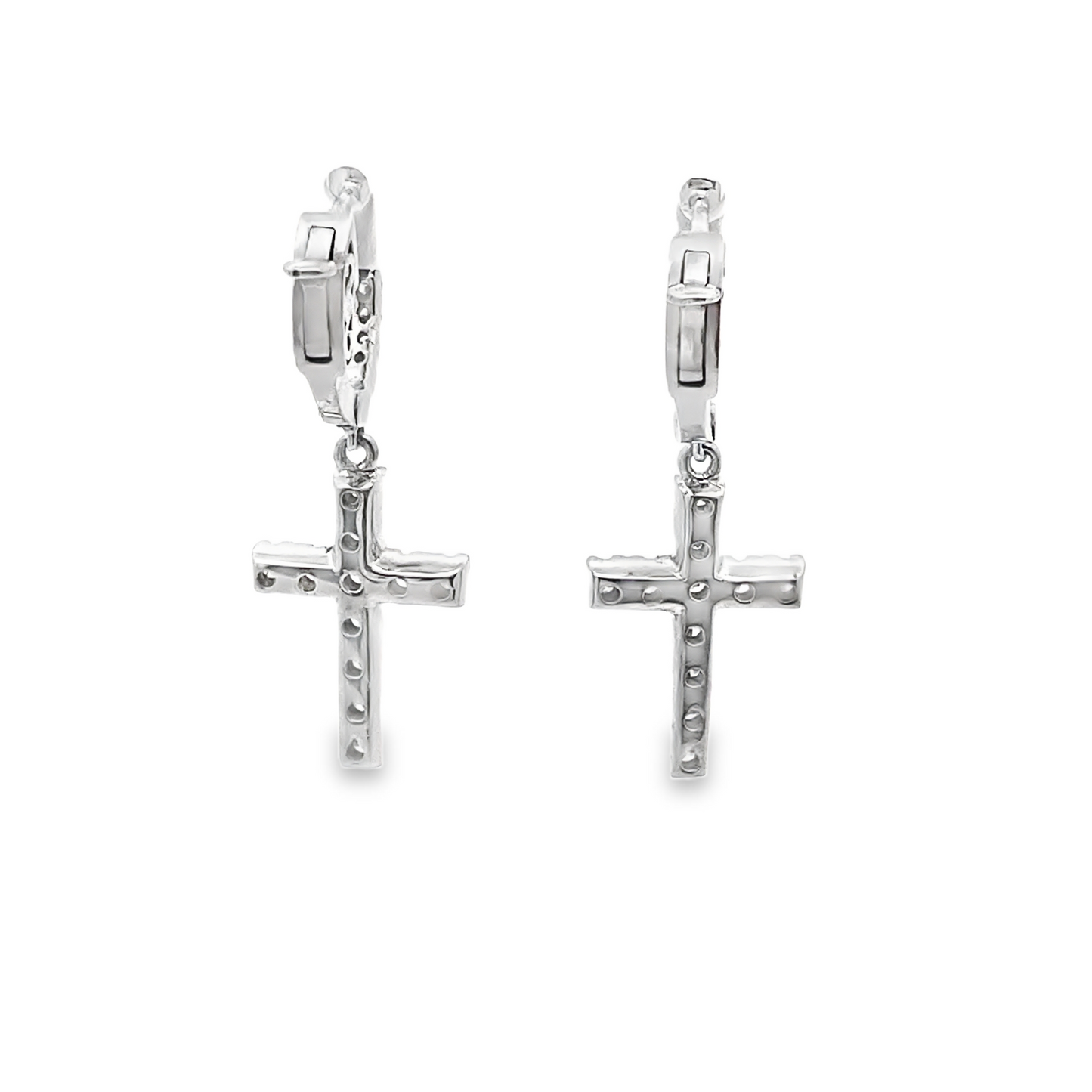 Cross Shape Diamond Drop Earrings in 14K Gold