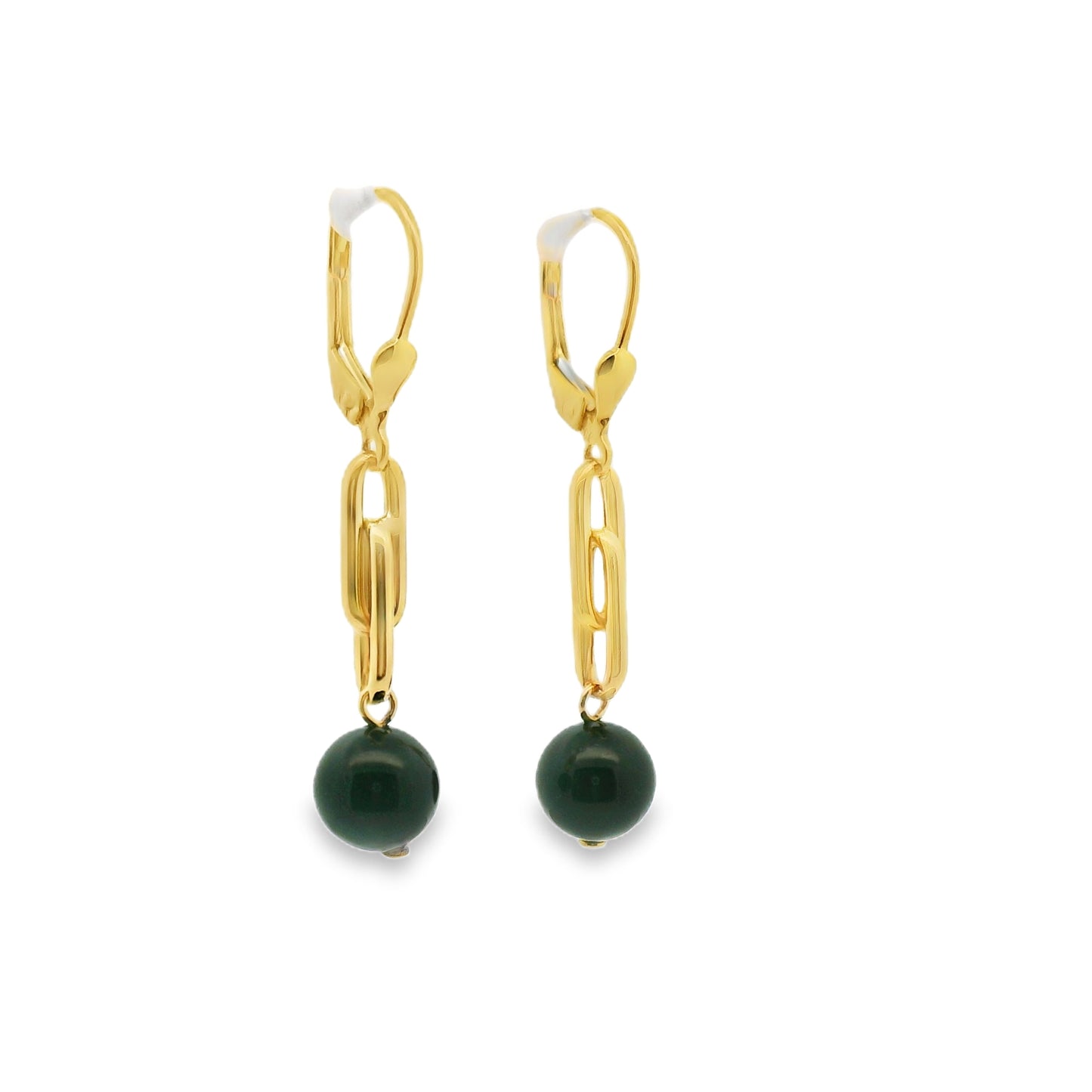 Black Onyx Beaded Link Earring in 18K Yellow Gold