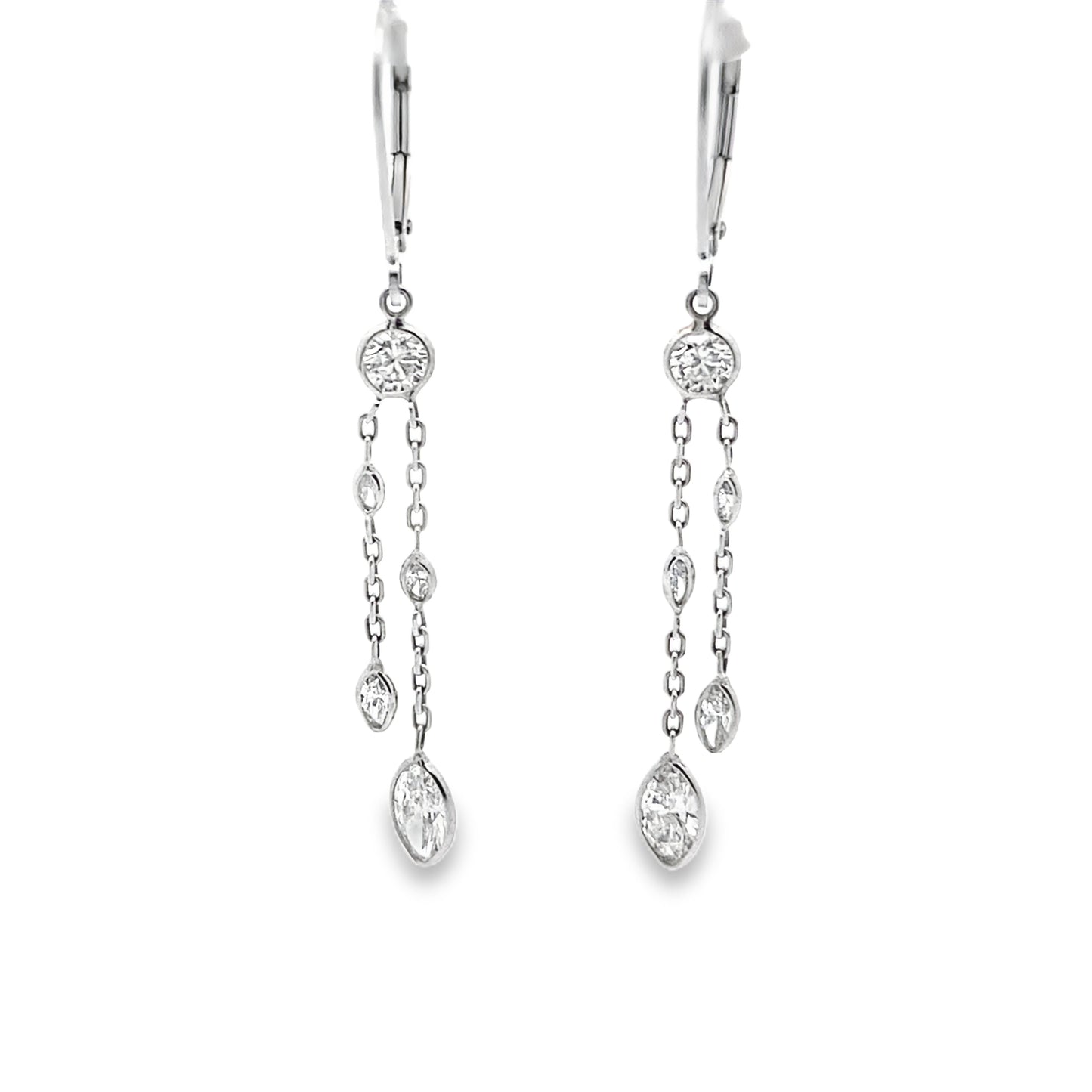 Dangly Marquise Cut Diamond Chain Earrings 14K White Gold