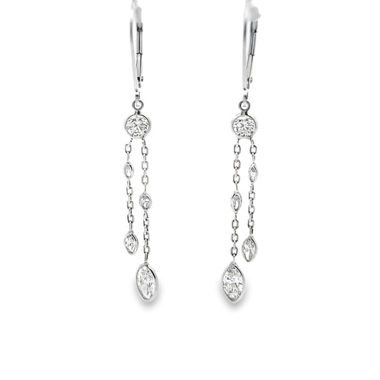 Dangly Marquise Cut Diamond Chain Earrings 14K White Gold