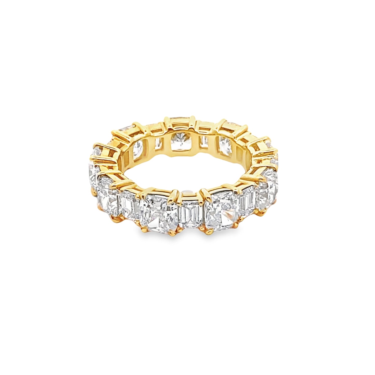 Alternating Cushion-Cut and Emerald-Cut Diamond Eternity Ring in 18K Yellow Gold