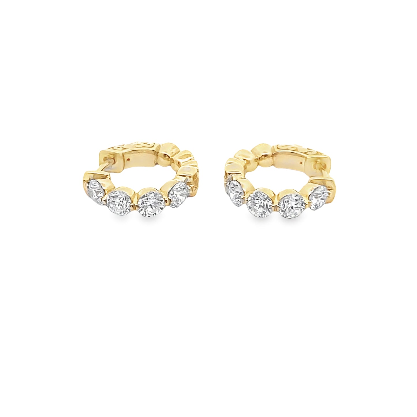 LKS Floating Diamond Huggie Hoop Earrings in 14K Yellow Gold