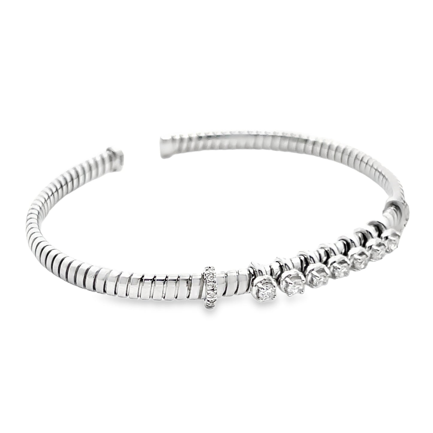 18K White Gold Diamond Bangle Cuff Bracelet