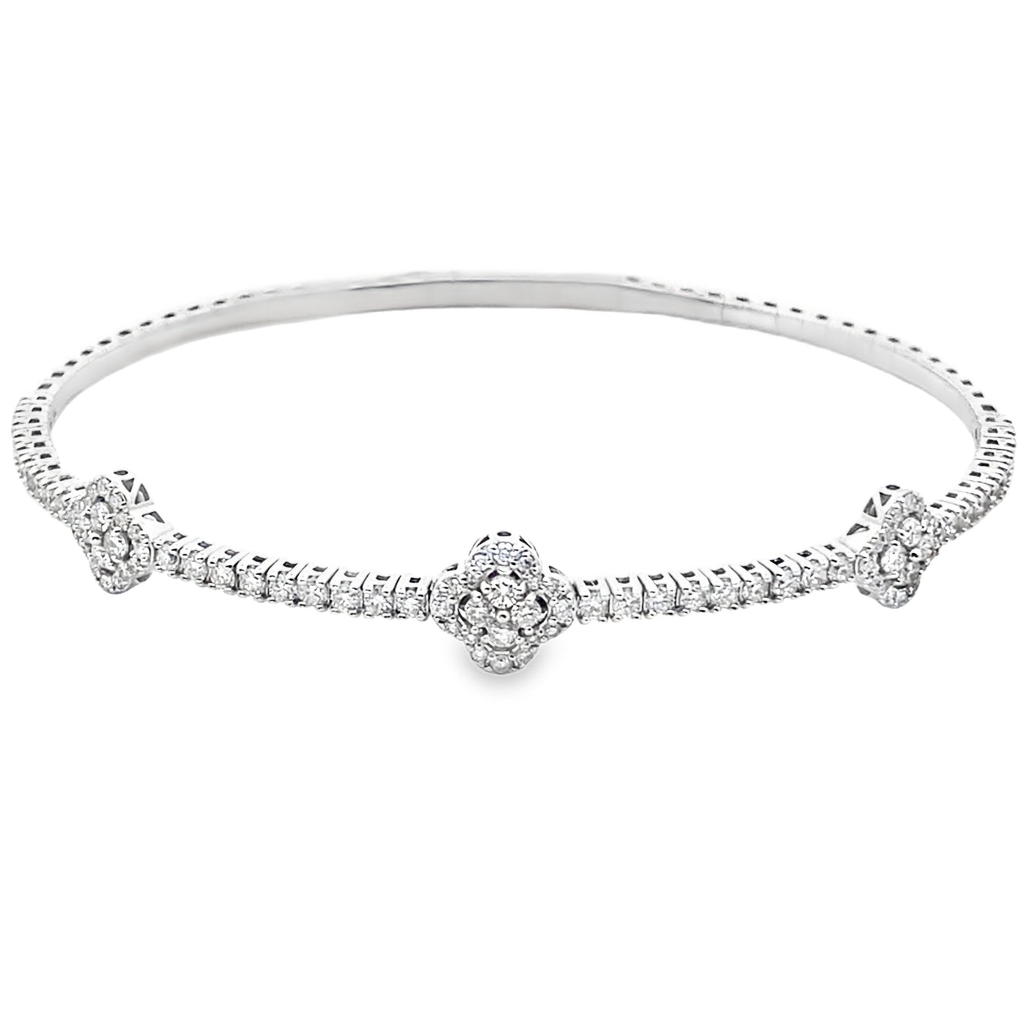 Three Leaf Diamond Flexible Bangle Bracelet in 14K White Gold