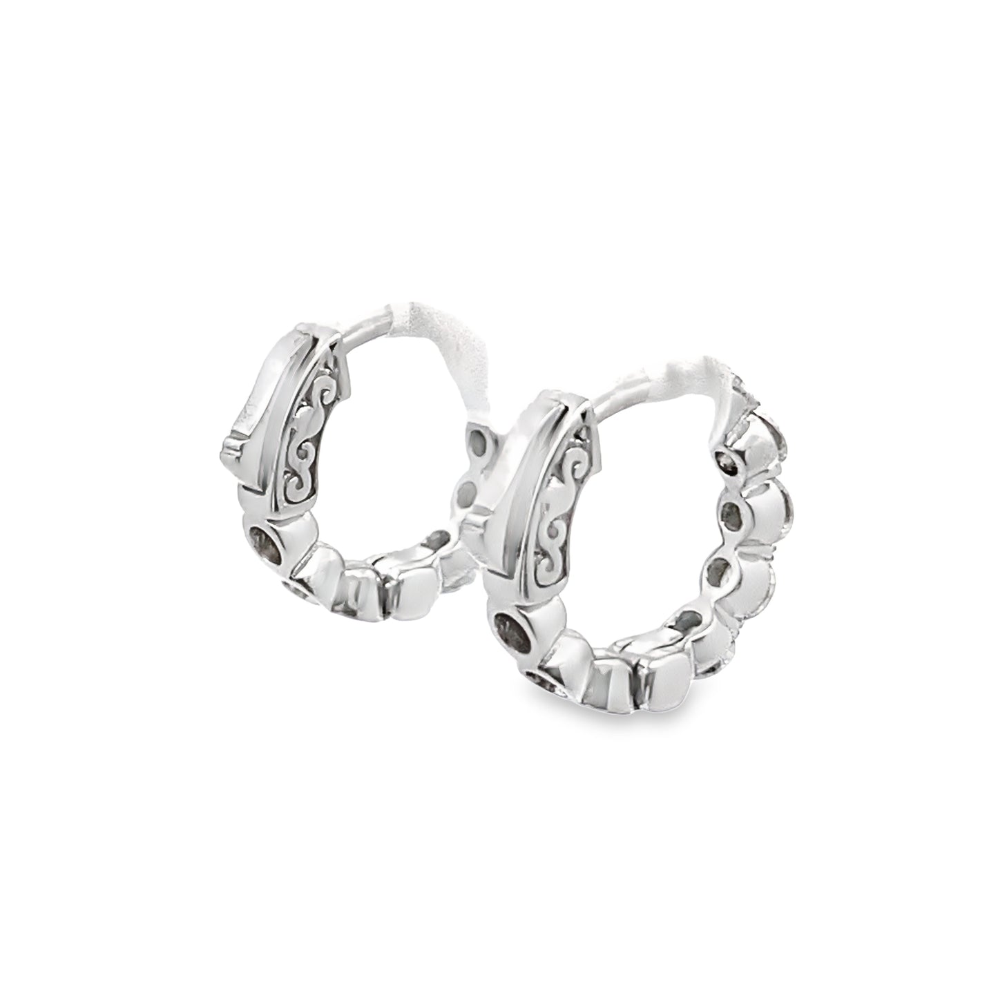 LKS Floating Diamond Hoop Earrings in 14K White Gold