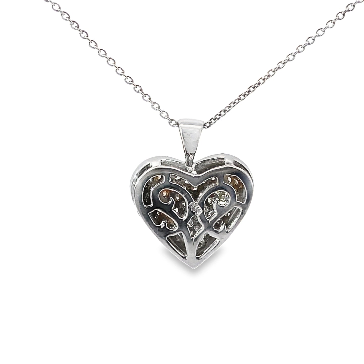 Heart Shape Puffed Diamond Pendant Necklace in 14K White Gold