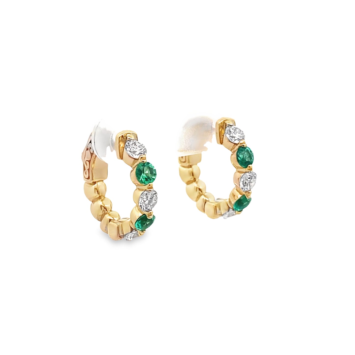 LKS Emerald and Diamond Huggies in 14K Gold