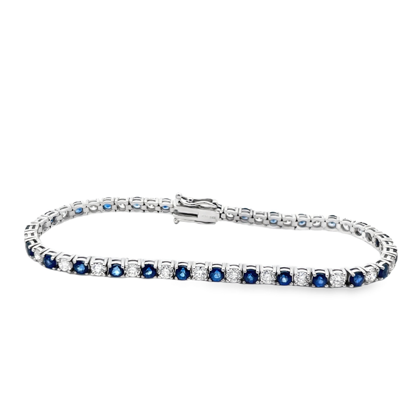 Alternating Blue Sapphire and Diamond Tennis Bracelet in 14K White Gold